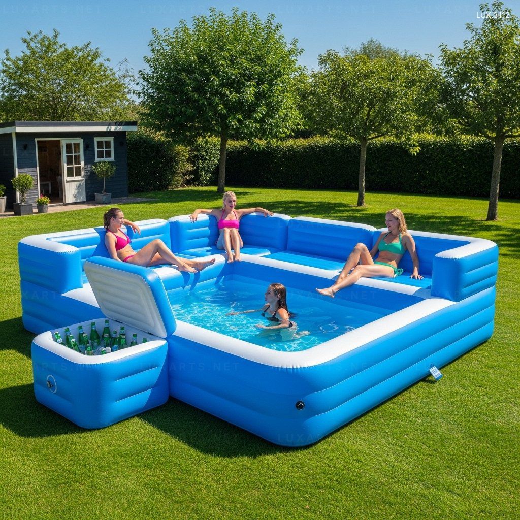 Oasis Blue: Луксозен надуваем басейн с лоундж зона и вграден охладител